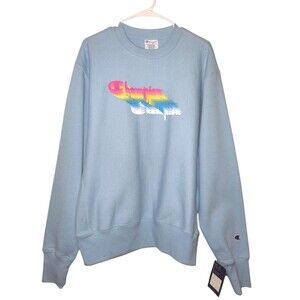 Champion Sweater Mens Large Reverse Weave Light Blue Logo Crew Neck Long Sleeve